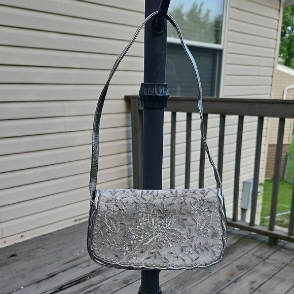 Stuart Weitzman Metallic Embroidered Shoulder Bag - Picture 1 of 7